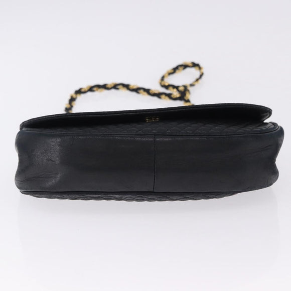 BALLY Chain Shoulder Bag Leather Black Gold Tone Auth ka5331