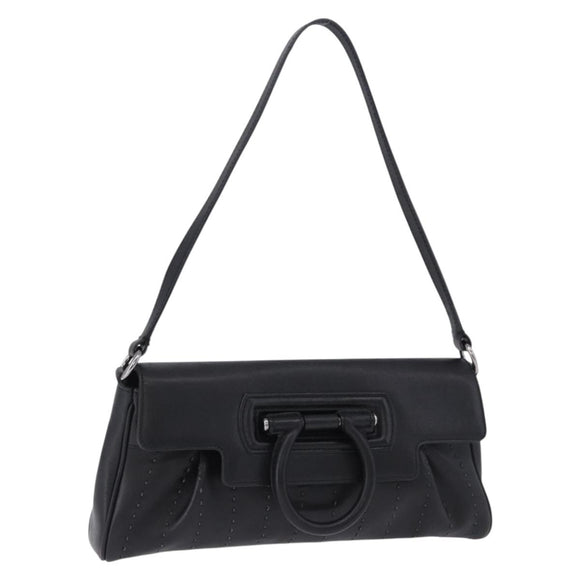 Salvatore Ferragamo Gancini Shoulder Bag Leather Black Silver Auth ka5332V