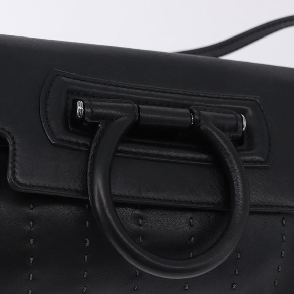 Salvatore Ferragamo Gancini Shoulder Bag Leather Black Silver Auth ka5332V
