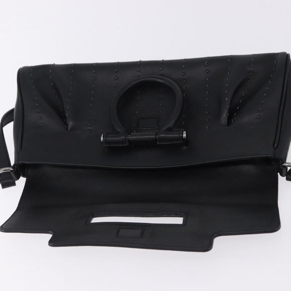 Salvatore Ferragamo Gancini Shoulder Bag Leather Black Silver Auth ka5332V