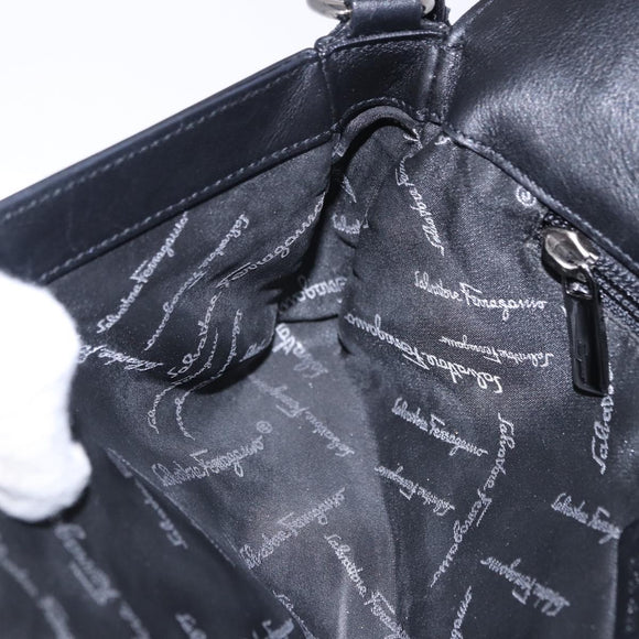 Salvatore Ferragamo Gancini Shoulder Bag Leather Black Silver Auth ka5332V
