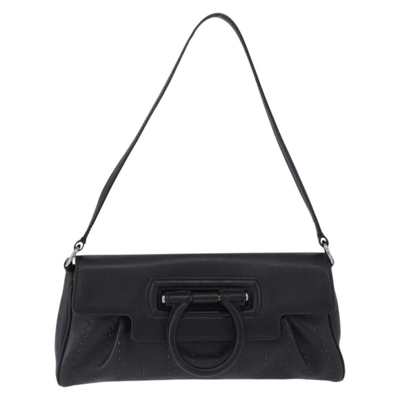 Salvatore Ferragamo Gancini Shoulder Bag Leather Black Silver Auth ka5332V