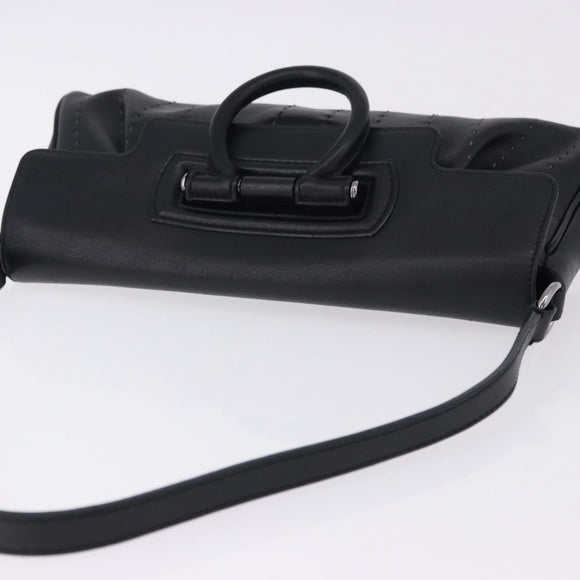 Salvatore Ferragamo Gancini Shoulder Bag Leather Black Silver Auth ka5332V