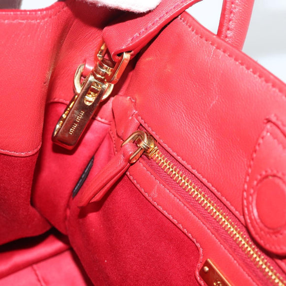 Miu Miu Tote Bag Leather 2way Red Gold Tone Auth ka5333V