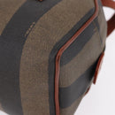 FENDI Pecan Hand Bag PVC Leather 2way Black Brown Auth ka5337A-14