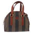 FENDI Pecan Hand Bag PVC Leather 2way Black Brown Auth ka5337A-2