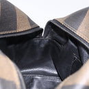 FENDI Pecan Hand Bag PVC Leather 2way Black Brown Auth ka5337A-22
