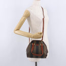FENDI Pecan Hand Bag PVC Leather 2way Black Brown Auth ka5337A-24