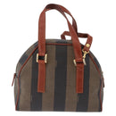 FENDI Pecan Hand Bag PVC Leather 2way Black Brown Auth ka5337A-3