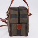 FENDI Pecan Hand Bag PVC Leather 2way Black Brown Auth ka5337A-4