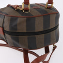 FENDI Pecan Hand Bag PVC Leather 2way Black Brown Auth ka5337A-6