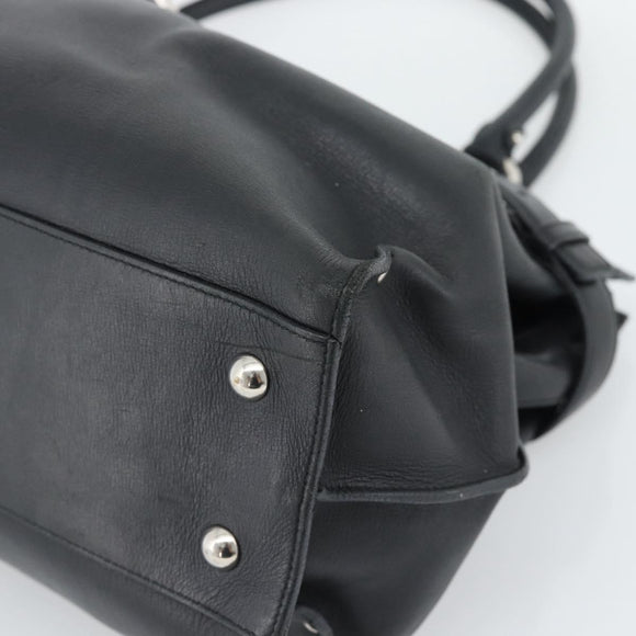 Salvatore Ferragamo Gancini Tote Bag Leather Black Silver Auth ka5338A
