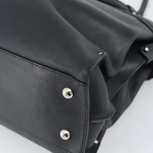 Salvatore Ferragamo Gancini Tote Bag Leather Black Silver Auth ka5338A