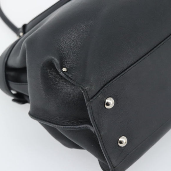 Salvatore Ferragamo Gancini Tote Bag Leather Black Silver Auth ka5338A