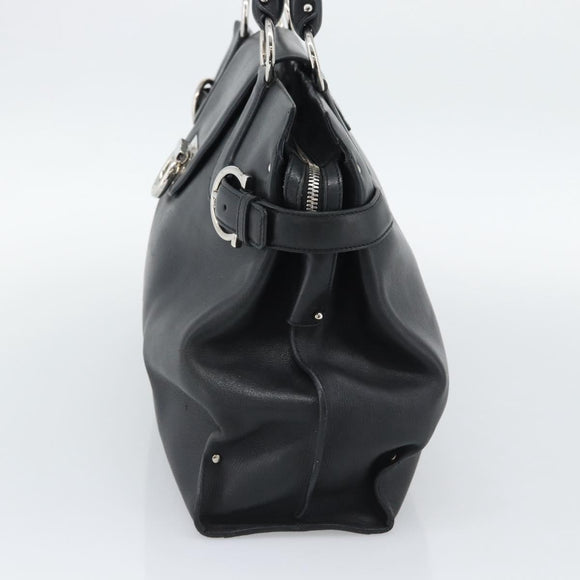 Salvatore Ferragamo Gancini Tote Bag Leather Black Silver Auth ka5338A