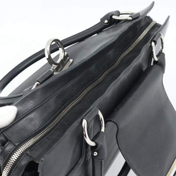 Salvatore Ferragamo Gancini Tote Bag Leather Black Silver Auth ka5338A