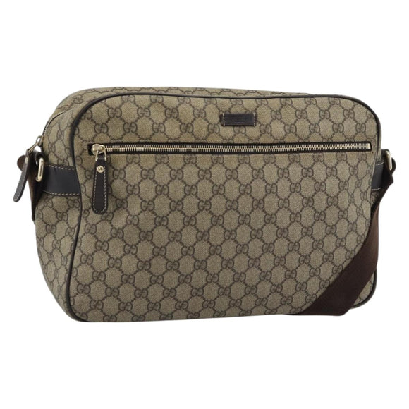 GUCCI GG Supreme Shoulder Bag PVC Leather Beige Gold Tone 211107 Auth ka5339