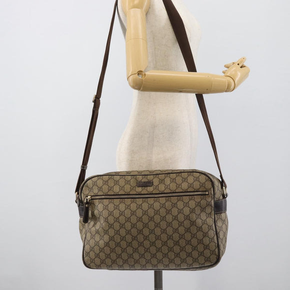 GUCCI GG Supreme Shoulder Bag PVC Leather Beige Gold Tone 211107 Auth ka5339