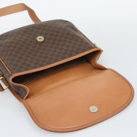 CELINE Macadam Shoulder Bag PVC Leather Brown Gold Tone Auth ka5340