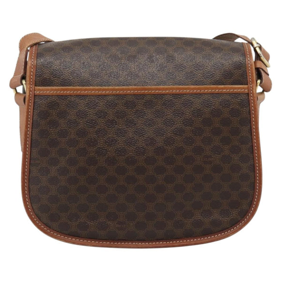 CELINE Macadam Shoulder Bag PVC Leather Brown Gold Tone Auth ka5340