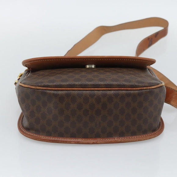 CELINE Macadam Shoulder Bag PVC Leather Brown Gold Tone Auth ka5340