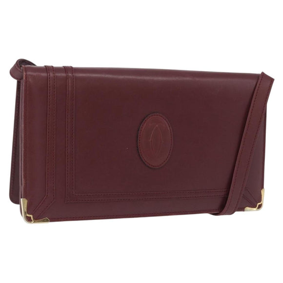 CARTIER Must Line Shoulder Bag Leather Bordeaux Gold Tone Auth ka5348