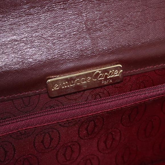 CARTIER Must Line Shoulder Bag Leather Bordeaux Gold Tone Auth ka5348