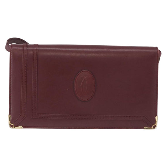 CARTIER Must Line Shoulder Bag Leather Bordeaux Gold Tone Auth ka5348