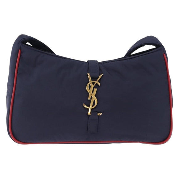 SAINT LAURENT Shoulder Bag Nylon Navy Gold Tone 733294 Auth ka5349M