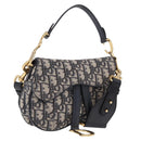 Christian Dior Trotter Saddle Hand Bag 2way Navy Gold Tone Auth ka5351M-1