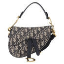 Christian Dior Trotter Saddle Hand Bag 2way Navy Gold Tone Auth ka5351M-2