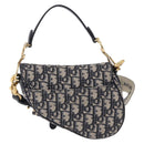 Christian Dior Trotter Saddle Hand Bag 2way Navy Gold Tone Auth ka5351M-3