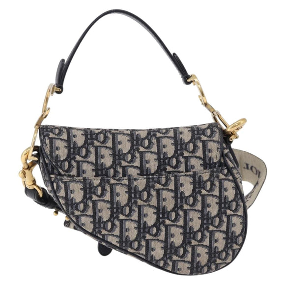 Christian Dior Trotter Saddle Hand Bag 2way Navy Gold Tone Auth ka5351M