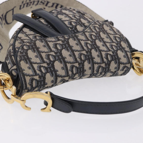 Christian Dior Trotter Saddle Hand Bag 2way Navy Gold Tone Auth ka5351M