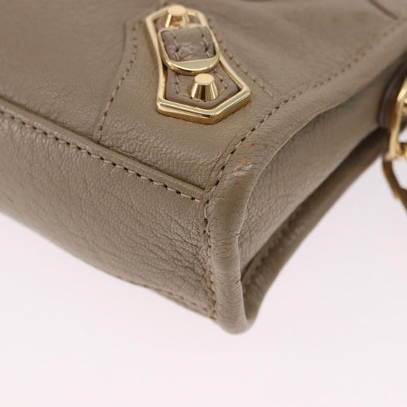 BALENCIAGA Mini City Hand Bag Leather 2way Beige Gold Tone 453293 Auth ka5352V