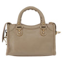 BALENCIAGA Mini City Hand Bag Leather 2way Beige Gold Tone 453293 Auth ka5352V-3