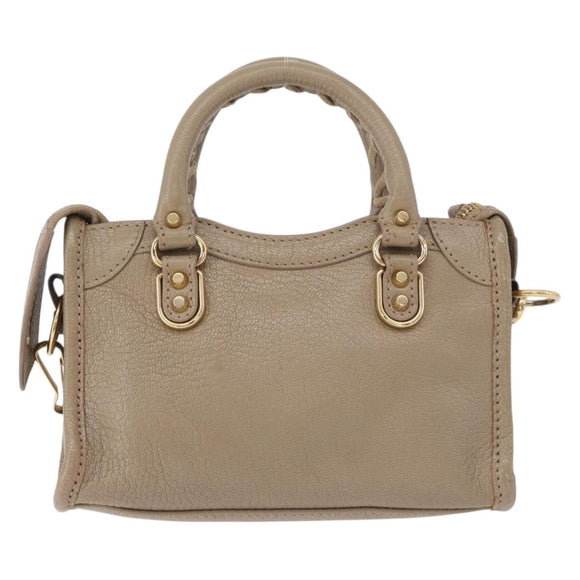 BALENCIAGA Mini City Hand Bag Leather 2way Beige Gold Tone 453293 Auth ka5352V