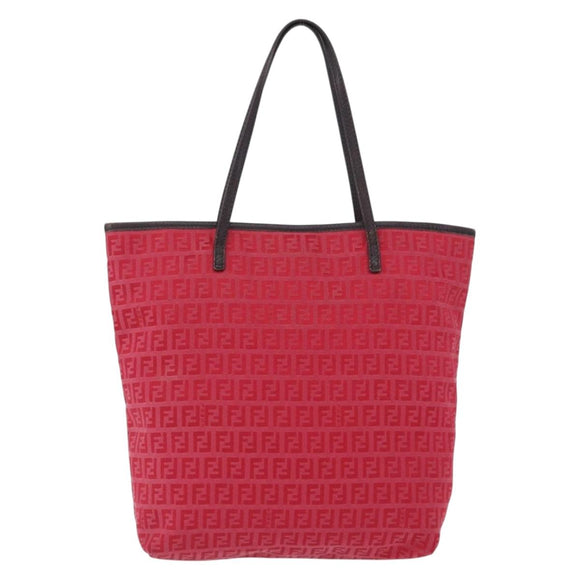 FENDI Zucchino Canvas Tote Bag Red Brown 8BH074 Auth ka5359