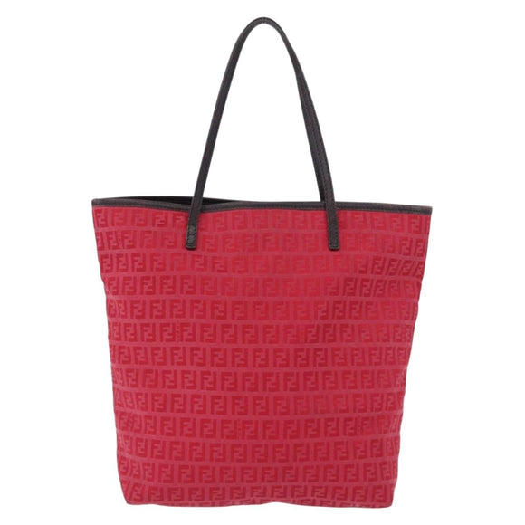 FENDI Zucchino Canvas Tote Bag Red Brown 8BH074 Auth ka5359