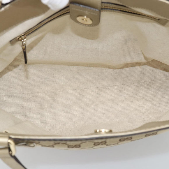 GUCCI GG Canvas Hand Bag Beige Gold Tone 257061 Auth ka5360V