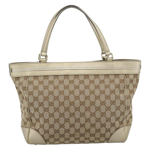 GUCCI GG Canvas Hand Bag Beige Gold Tone 257061 Auth ka5360V