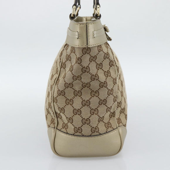 GUCCI GG Canvas Hand Bag Beige Gold Tone 257061 Auth ka5360V