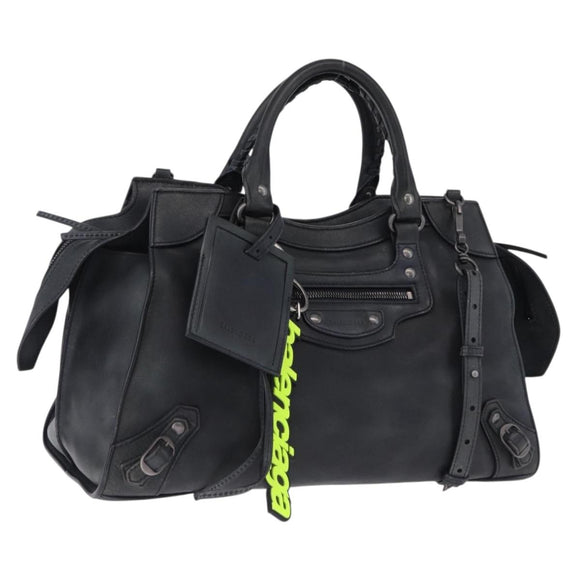 BALENCIAGA Le City Hand Bag Leather Navy Silver 684907 Auth ka5367SAM