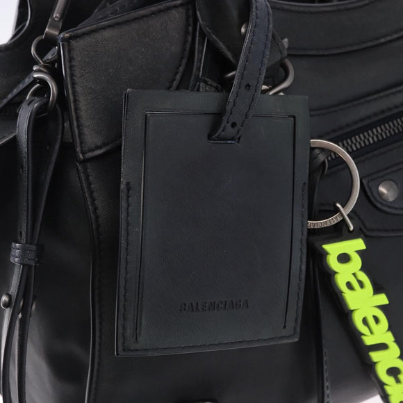 BALENCIAGA Le City Hand Bag Leather Navy Silver 684907 Auth ka5367SAM