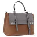 PRADA Hand Bag Leather 2way Brown Silver Auth ka5368V-1