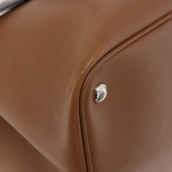 PRADA Hand Bag Leather 2way Brown Silver Auth ka5368V