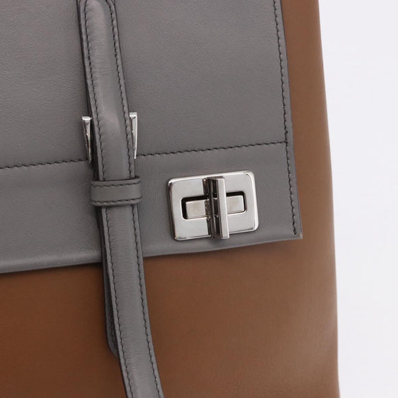 PRADA Hand Bag Leather 2way Brown Silver Auth ka5368V