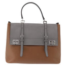 PRADA Hand Bag Leather 2way Brown Silver Auth ka5368V-13
