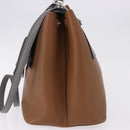 PRADA Hand Bag Leather 2way Brown Silver Auth ka5368V-3