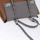 PRADA Hand Bag Leather 2way Brown Silver Auth ka5368V-6